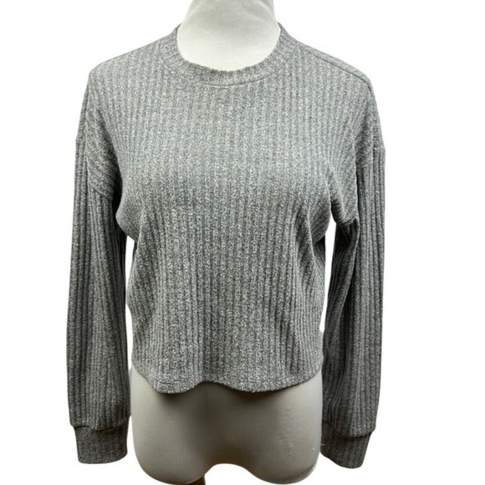 Wilfred Free‎ Aritzia Grey Ribbed Knit Long Sleeve Crop Sweater Crew Neck Small